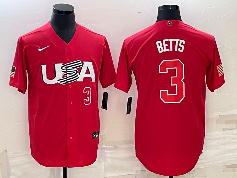 Men 2023 World Cub USA #3 Betts Red Nike MLB Jersey5->more jerseys->MLB Jersey